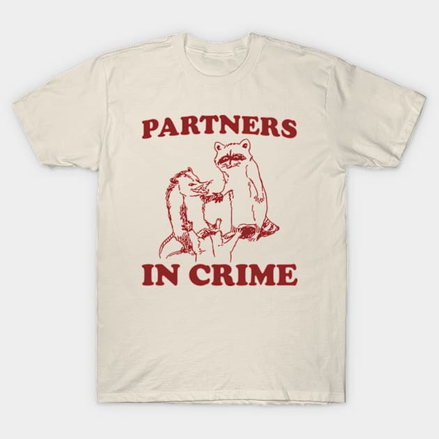 Partners In Crime, Cartoon Meme Top, Raccoon opossum Vintage Cartoon T-Shirt by Y2KERA